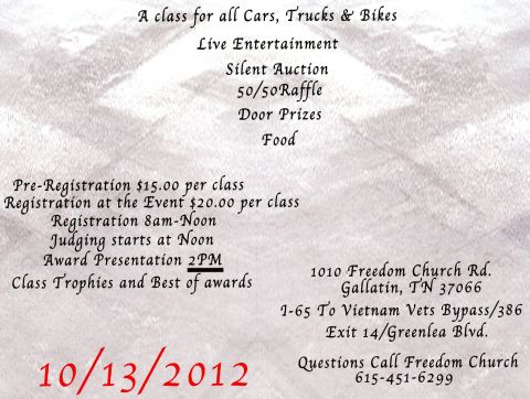 2007 Ford Mustang - Promotional flyer for a car, truck, and bike show with registration details and event date.