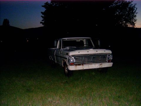 1967 Ford F-250 - This 1967 Ford F-250 pickup truck is seen from the front at dusk.