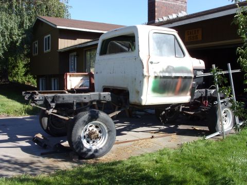 1967 Ford F-250 - Unfinished truck project with cab and chassis disassembled, showing the frame and wheels.