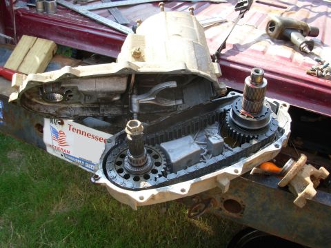 1983 Ford Bronco - With the front yoke removed (1 1/8" nut), the front of the case lifts off.