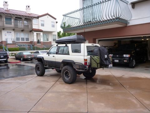 1985 Toyota 4Runner - This heavily modified Toyota 4Runner is equipped for off-road adventures, a roof-top cargo box and a rear-mounted spare tire.