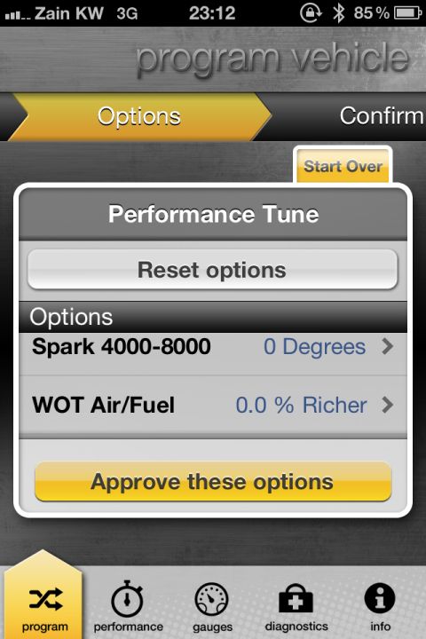 2001 Mercury Grand Marquis - This image displays a mobile application interface for adjusting vehicle performance settings.