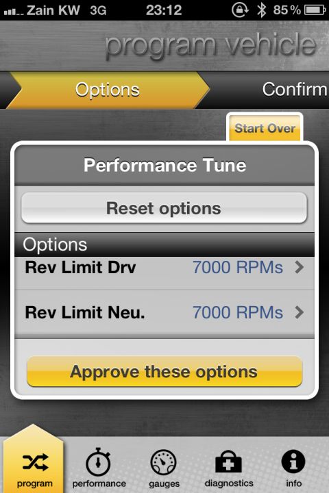 2001 Mercury Grand Marquis - This is a screenshot of a mobile application interface for programming vehicle performance settings.
