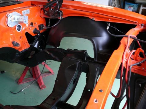 1968 Chevrolet Camaro - The frame and inner fender well of a 1968 Chevrolet Camaro during restoration.