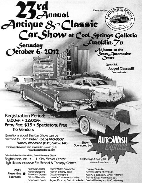 2007 Ford Mustang - Promotional flyer for the 23rd Annual Antique and Classic Car Show in Franklin, Tennessee.