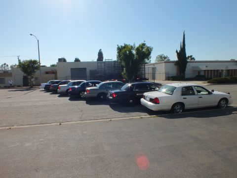 2003 Ford Crown Victoria - Crown Victoria and Grand Marquis sedans lined up, white car nearest, person walking at left