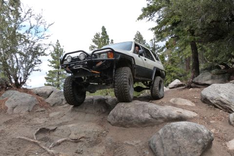 1985 Toyota 4Runner - This modified Toyota 4Runner tackles a challenging rocky terrain, its off-road capabilities.