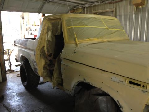 1979 Ford Bronco - Ford Bronco bodywork in progress, covered for painting.