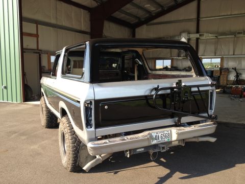 1979 Ford Bronco - This 1979 Ford Bronco is shown from the rear, a two-tone paint scheme and a spare tire mount.