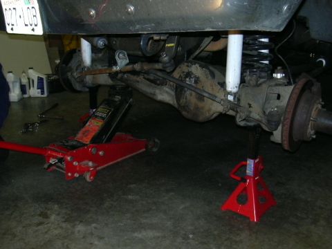 1991 Ford Bronco - Getting the jack stands placed.