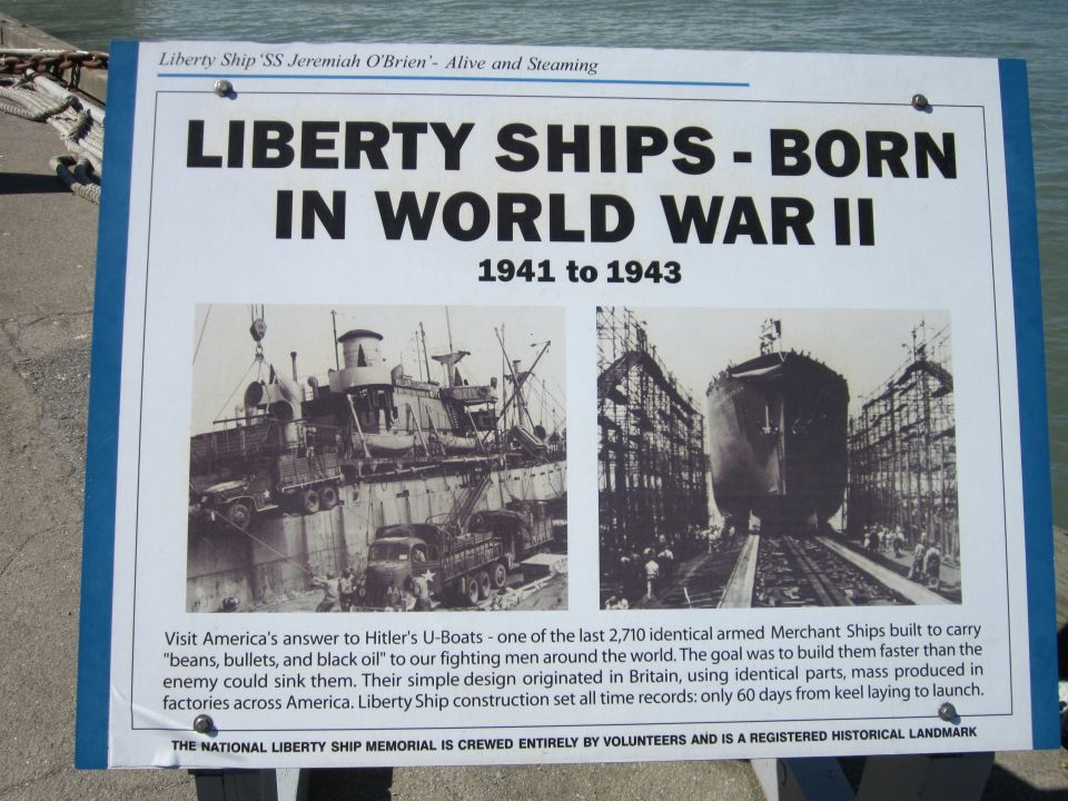 Museum placard about Liberty Ships built in World War II, 1941 to 1943