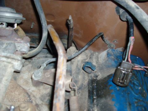 1979 Ford F-150 - Close-up view of engine components with visible wiring and a date stamp of 08/17/2012.