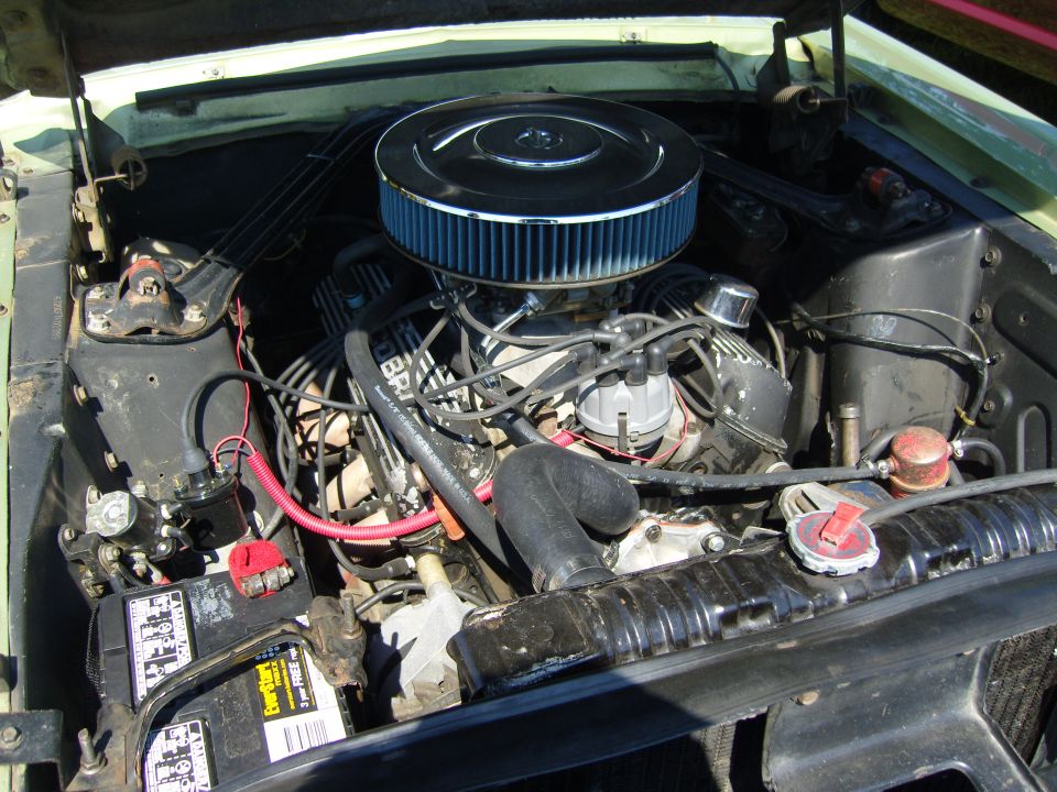 Engine bay with chrome air cleaner and V8 engine components