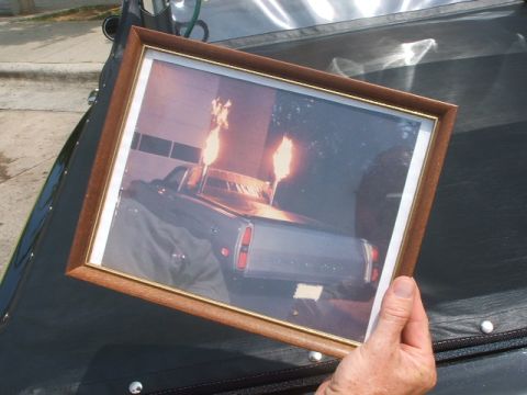 1972 Ford Ranchero - Photo of a 1972 Ford Ranchero with flames erupting from its exhaust pipes.