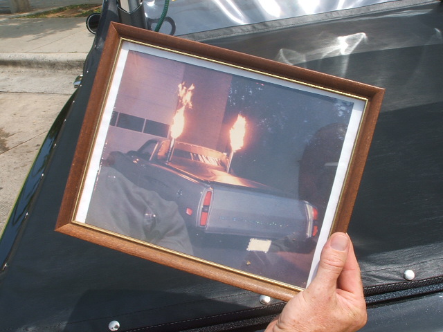 1972 Ford Ranchero with flames shooting from exhaust pipes