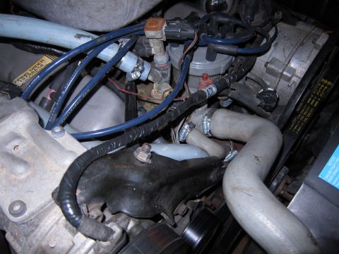 1991 Ford LTD Crown Victoria - Close-up view of an engine bay with various hoses and wiring.