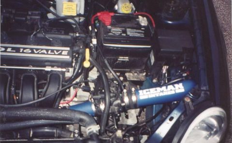 2000 Dodge Neon - The engine bay shows a "16 VALVE" engine cover and a blue "Iceman" cold air intake system.