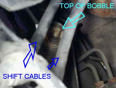 Shift cables and top of bobble with arrows pointing to them