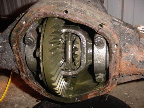 1992 Ford Bronco - Close-up view of a vehicle's differential housing, revealing internal gears and components.
