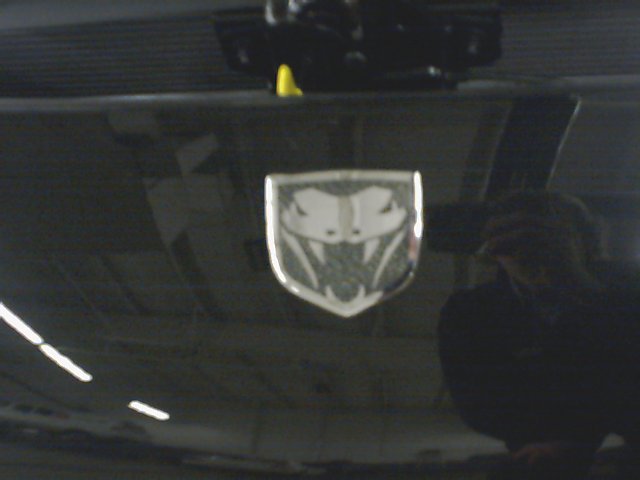 Black car hood with a silver Dodge Viper emblem