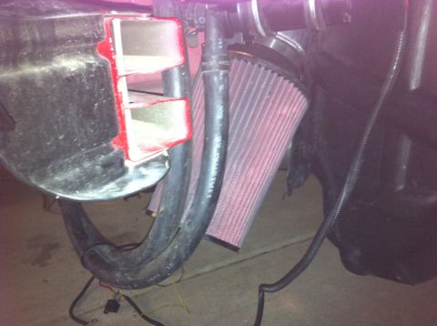 2010 Dodge Challenger - Custom engine air intake system a K&N air filter and modified ducting.