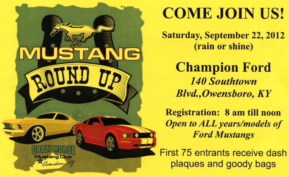 Mustang Round Up flyer, Champion Ford Owensboro KY, September 22 2012