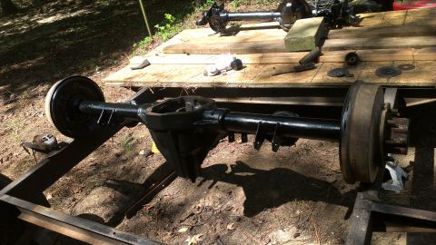 1978 Ford Bronco - Rear axle assembly for a Ford Bronco, possibly undergoing restoration or repair.