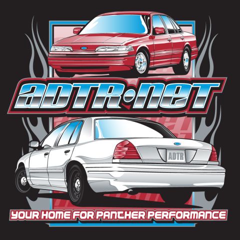 1998 Ford Crown Victoria - Stylized ADTR.net graphic with a red Ford sedan and a white Crown Victoria over the tagline Your Home For Panther Performance.