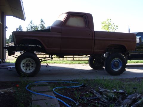 1967 Ford F-250 - This 1967 Ford F-250 pickup truck is shown from the side during a restoration project.