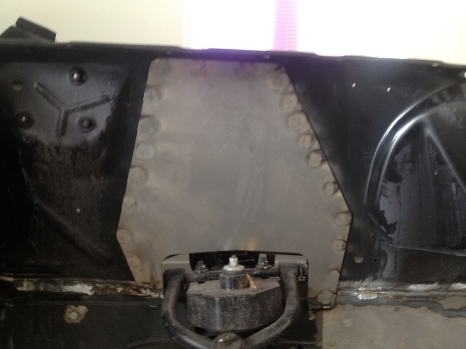 Heidts inner fender panel welded in 65 Mustang