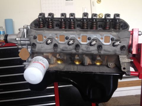 1965 Ford Mustang - 302 with Ford Racing Rear Sump pan, new timing cover, and Edelbrock Victor water pump installed