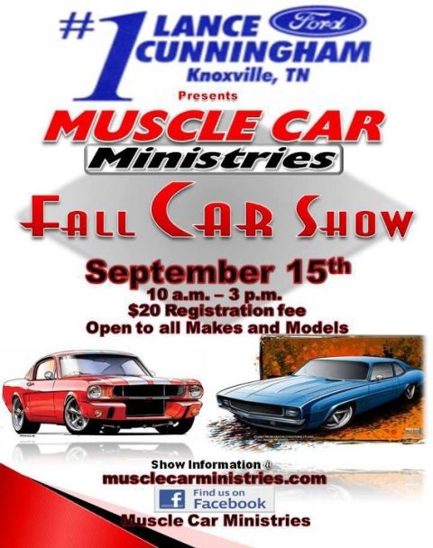 2007 Ford Mustang - Sales/event flyer for the Muscle Car Ministries Fall Car Show with date, registration fee, and Mustang artwork.