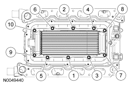 2007 Ford Mustang - Torque-sequence diagram showing the numbered bolt tightening order for an intercooler or manifold cover.