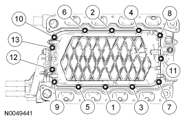 2007 Ford Mustang - Torque-sequence diagram showing the numbered bolt tightening order for a supercharger or intake assembly.
