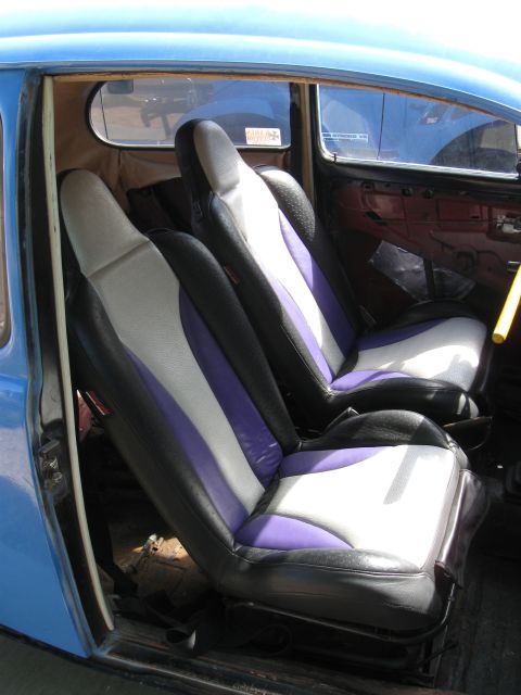 1970 Volkswagen Beetle - Interior view of a 1970 Volkswagen Beetle with custom two-tone seats.