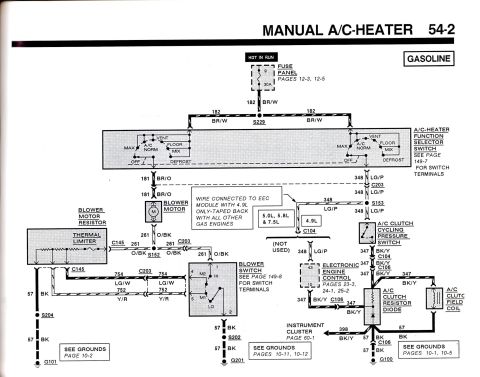 1990 Ford Bronco - This diagram details the manual A/C-heater system, including electrical components and their connections.