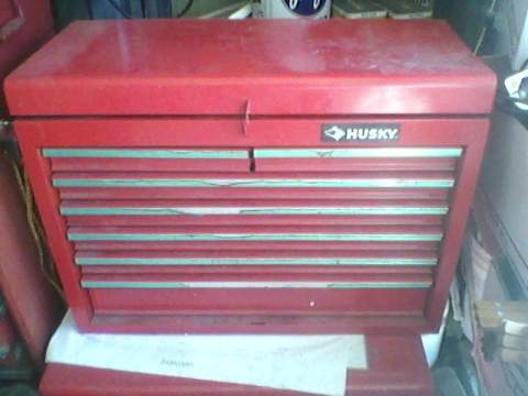 1996 Ford F-150 - A red Husky toolbox is shown with its drawers closed.