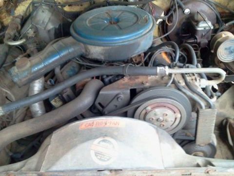 1974 Ford Ranchero - Close-up view of the engine compartment, showing various hoses, belts, and the air intake system.