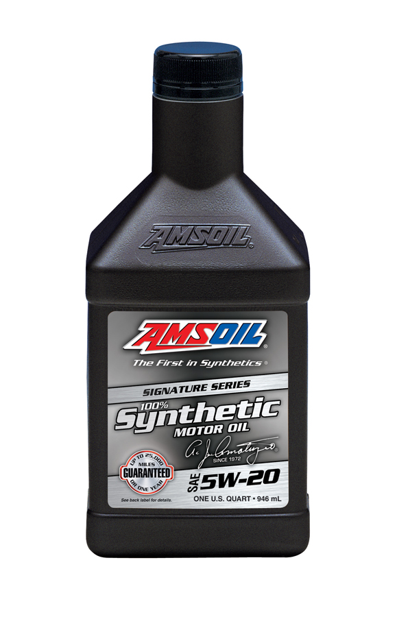 Bottle of AMSOIL 5W-20 100% synthetic motor oil
