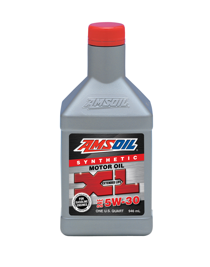 Bottle of AMSOIL XL Synthetic Motor Oil, SAE 5W-30, for gasoline engines