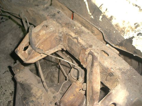 1966 Ford Bronco - the hacked up motor mounts to be removed