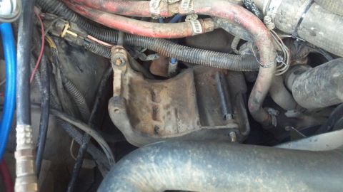 1986 Ford Bronco - Smog pump bracket. The round tube will house the bolt on the left, which will be the pivot point for tightening the belt.