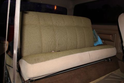 1990 Ford Bronco - Interior view of a 1990 Ford Bronco's rear bench seat.