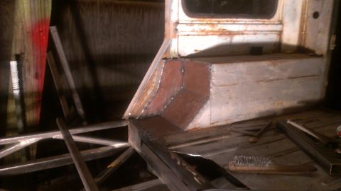1978 Ford Bronco - Metalwork is being done on the interior of a vehicle, likely for rust repair or modification.