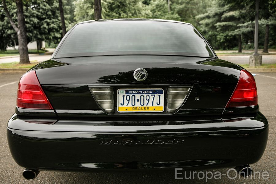 Rear view of a black 2003 Mercury Marauder with a Pennsylvania dealer plate