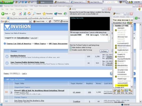 1996 Ford Taurus - A screenshot captures a car enthusiast's online forum, displaying various discussion threads and user interactions.