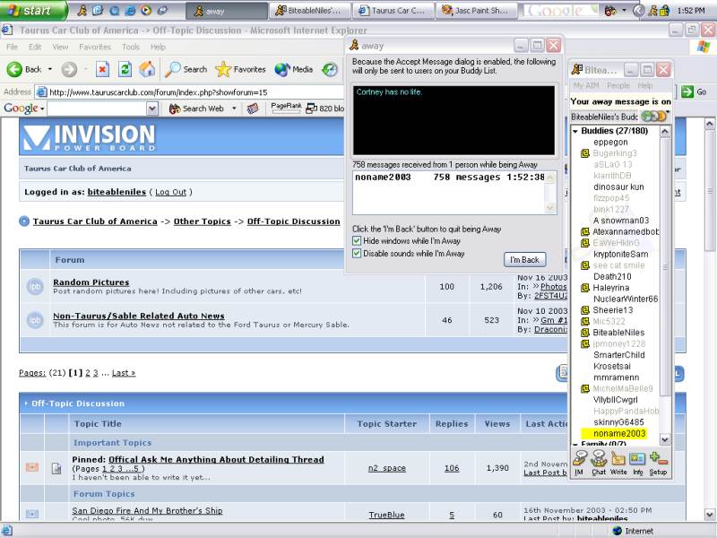 Screenshot of a car forum website with a list of topics and user messages
