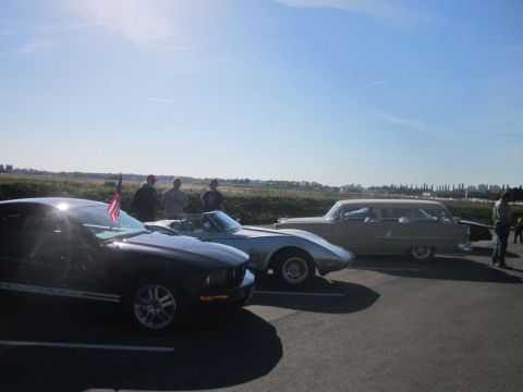 1991 Ford LTD Crown Victoria - A collection of cars, including a Mustang, a convertible, and a station wagon, are parked outdoors.