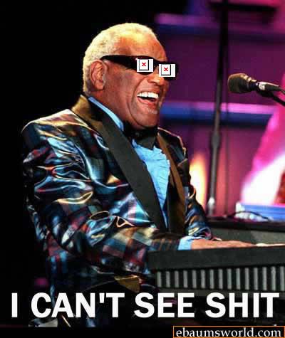 1993 Ford Bronco - Ray Charles plays keyboard with text overlay 'I CAN'T SEE SHIT'.