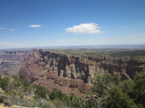 1991 Ford LTD Crown Victoria - A scenic view of the Grand Canyon under a bright blue sky with scattered clouds.
